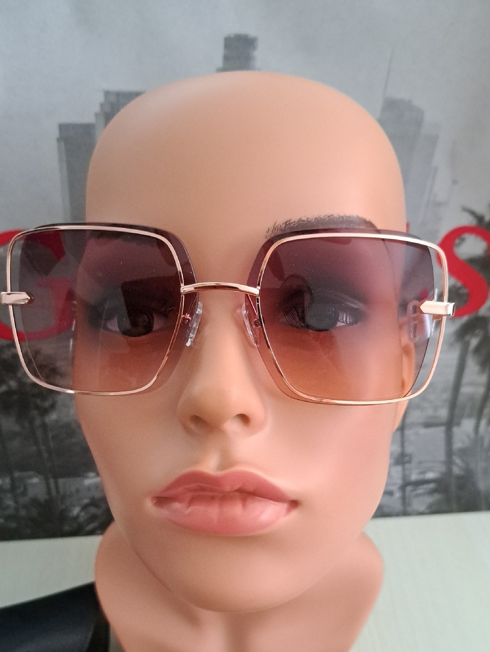 Guess Rose Gold Frame Gradient Brown Oversized Women's Sunglasses
